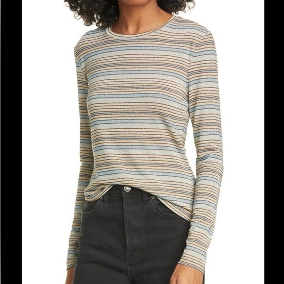 Stine Goya Maya Glitter Striped Metallic Long Sleeve Jersey Knit Top Size M